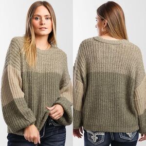BKE Buckle Olive Marl Green Striped Marled Color Block Sweater Sz XL Western